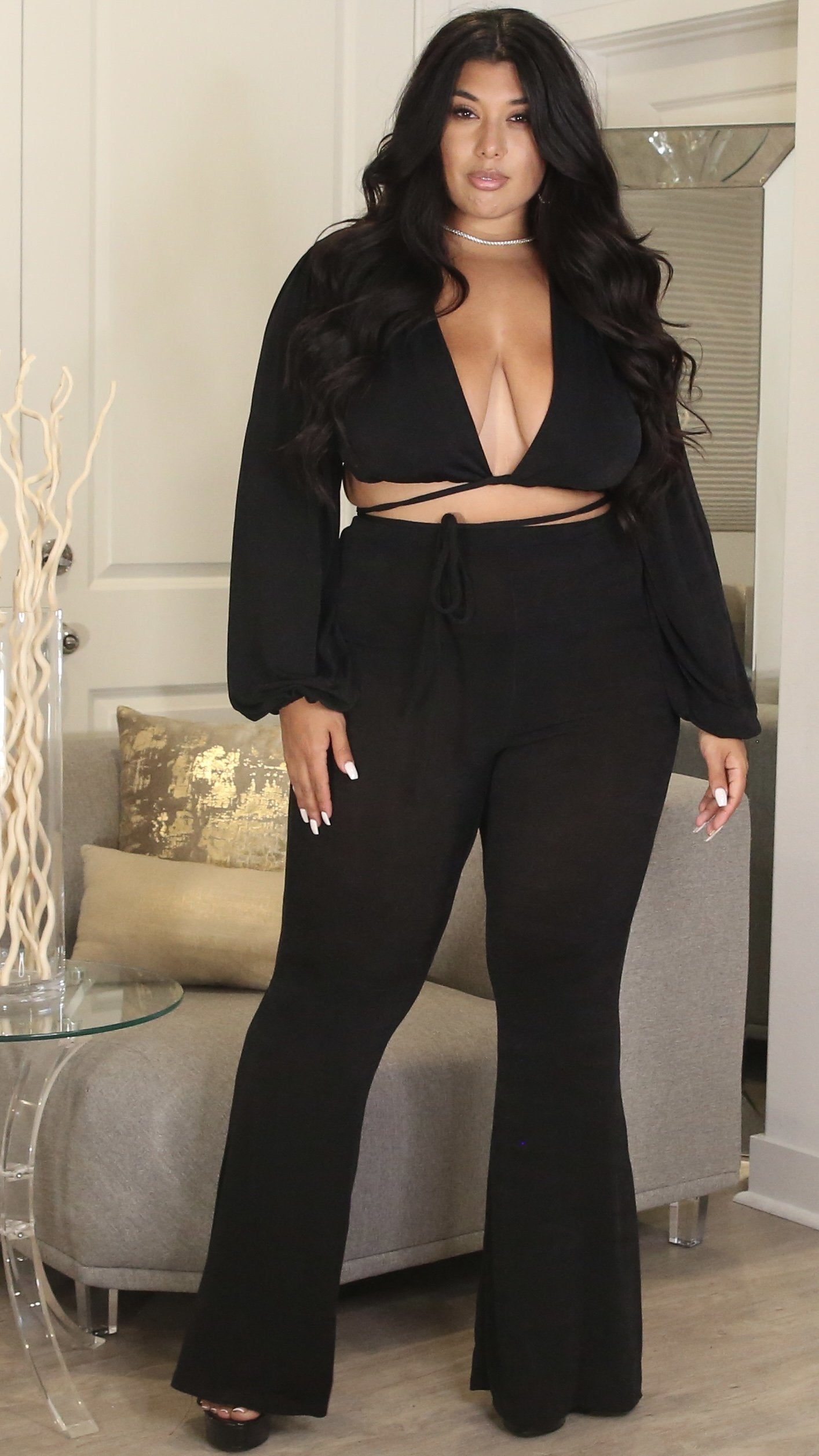 Catching Feelings 2Pcs Pant Set (Black)-Pant Sets-Boughie-Boughie