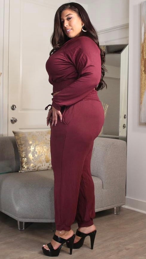 Chill Out 2Pcs Pant Set (Wine)-Pant Sets-Boughie-Boughie