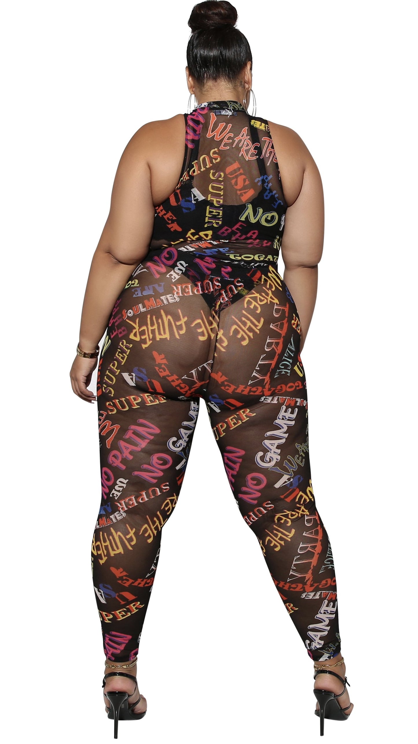 Choose Your Words Wisely Mesh 2Pcs Pant Set (Multi)-Pant Sets-Boughie-Boughie