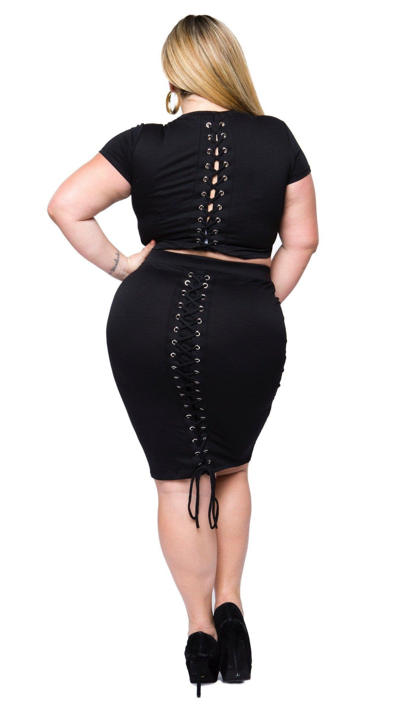 Cross My Heart 2Pcs Skirt Set (Black)-Skirt Sets-Boughie-Boughie