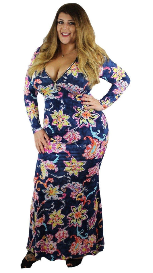 Goddess Maxi Dress (Navy Print)-Maxi Dresses-Boughie-Boughie