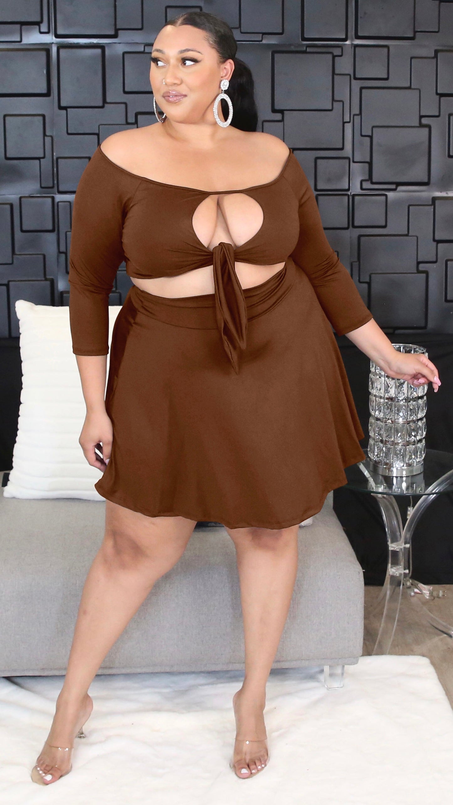 Just Bounce 2Pcs Skirt Set (Tobacco)-Skirt Sets-Boughie-Boughie