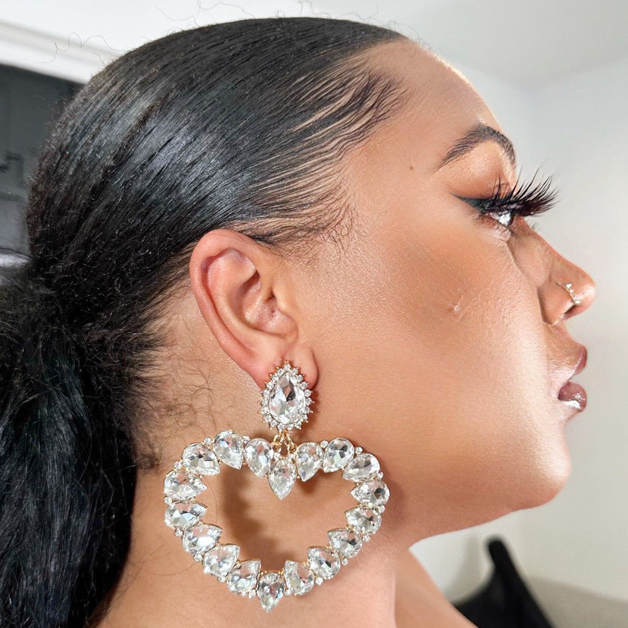 Luv Me Rhinestone Heart Earrings-Accessories-Boughie-Boughie