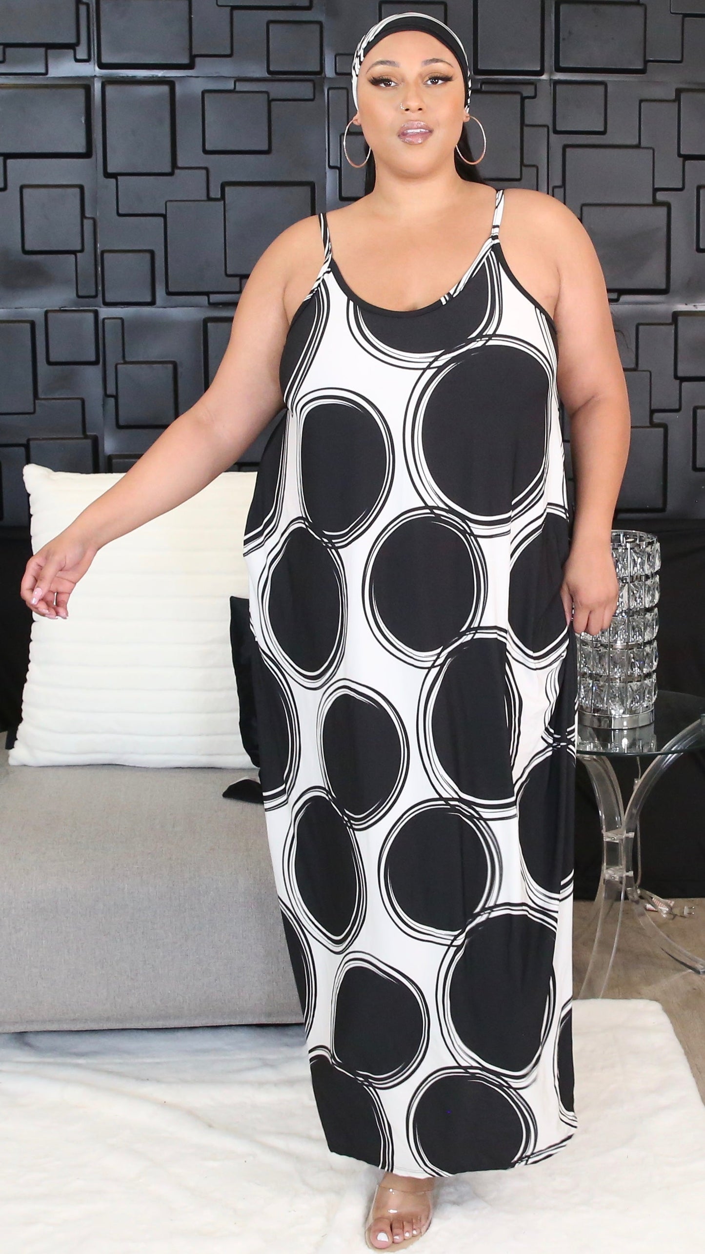 Mixed Maxi Dress W/Wrap (Black/Off White)-Maxi Dresses-Boughie-Boughie