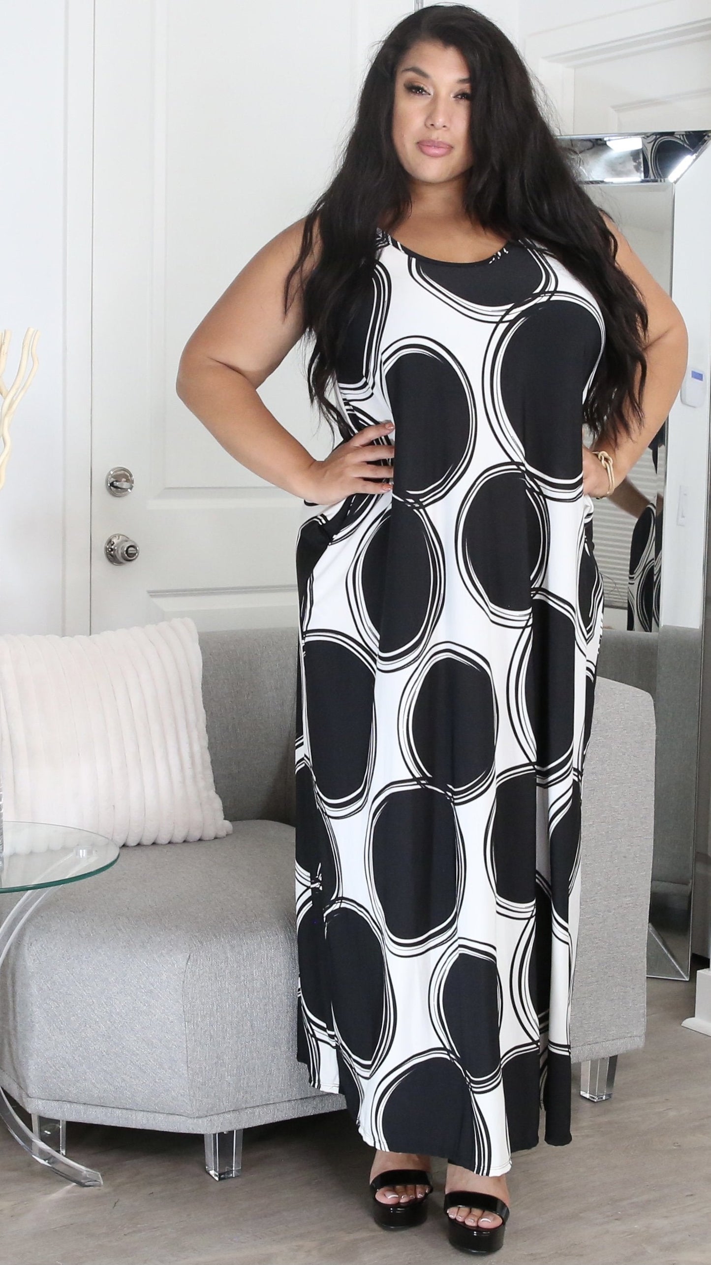 Mixed Maxi Dress W/Wrap (Black/Off White)-Maxi Dresses-Boughie-Boughie