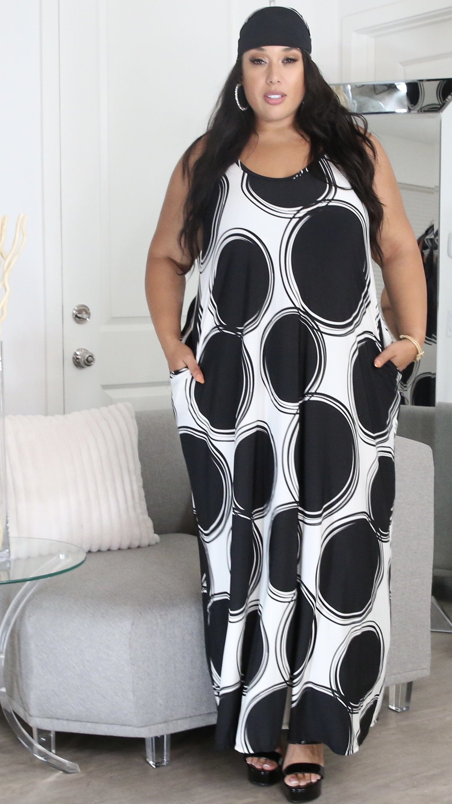 Mixed Maxi Dress W/Wrap (Black/Off White)-Maxi Dresses-Boughie-Boughie
