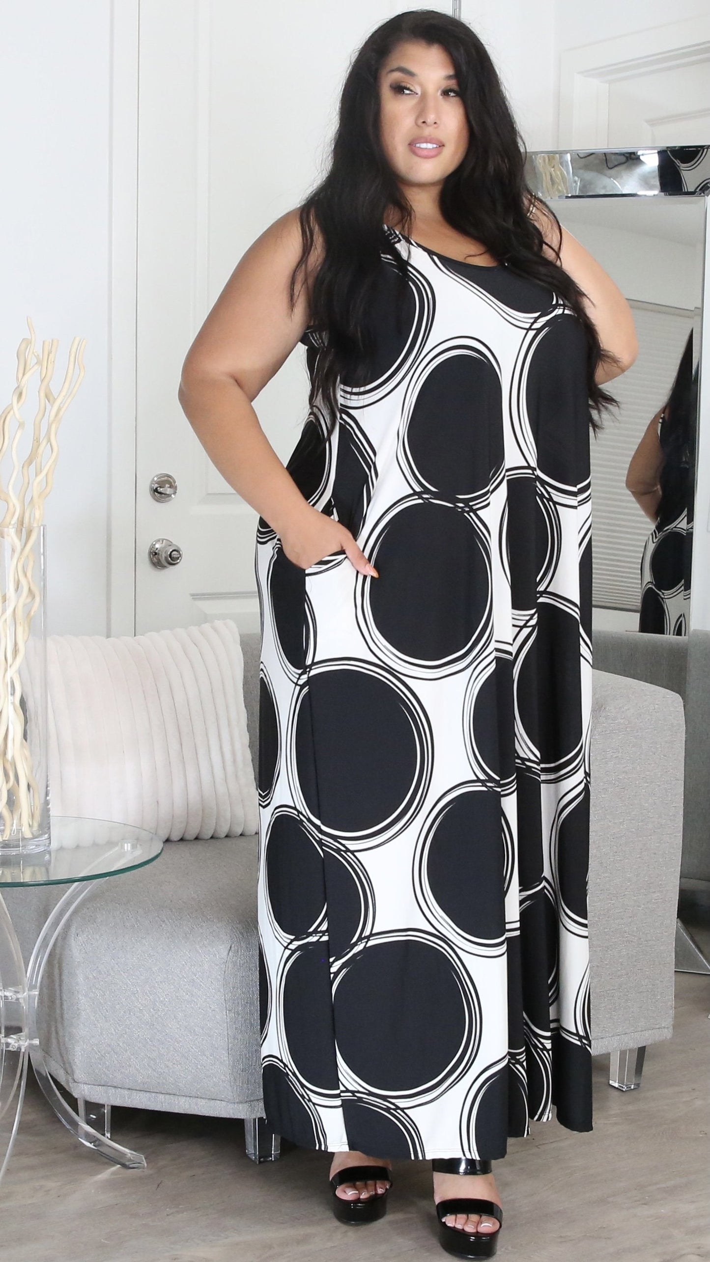 Mixed Maxi Dress W/Wrap (Black/Off White)-Maxi Dresses-Boughie-Boughie