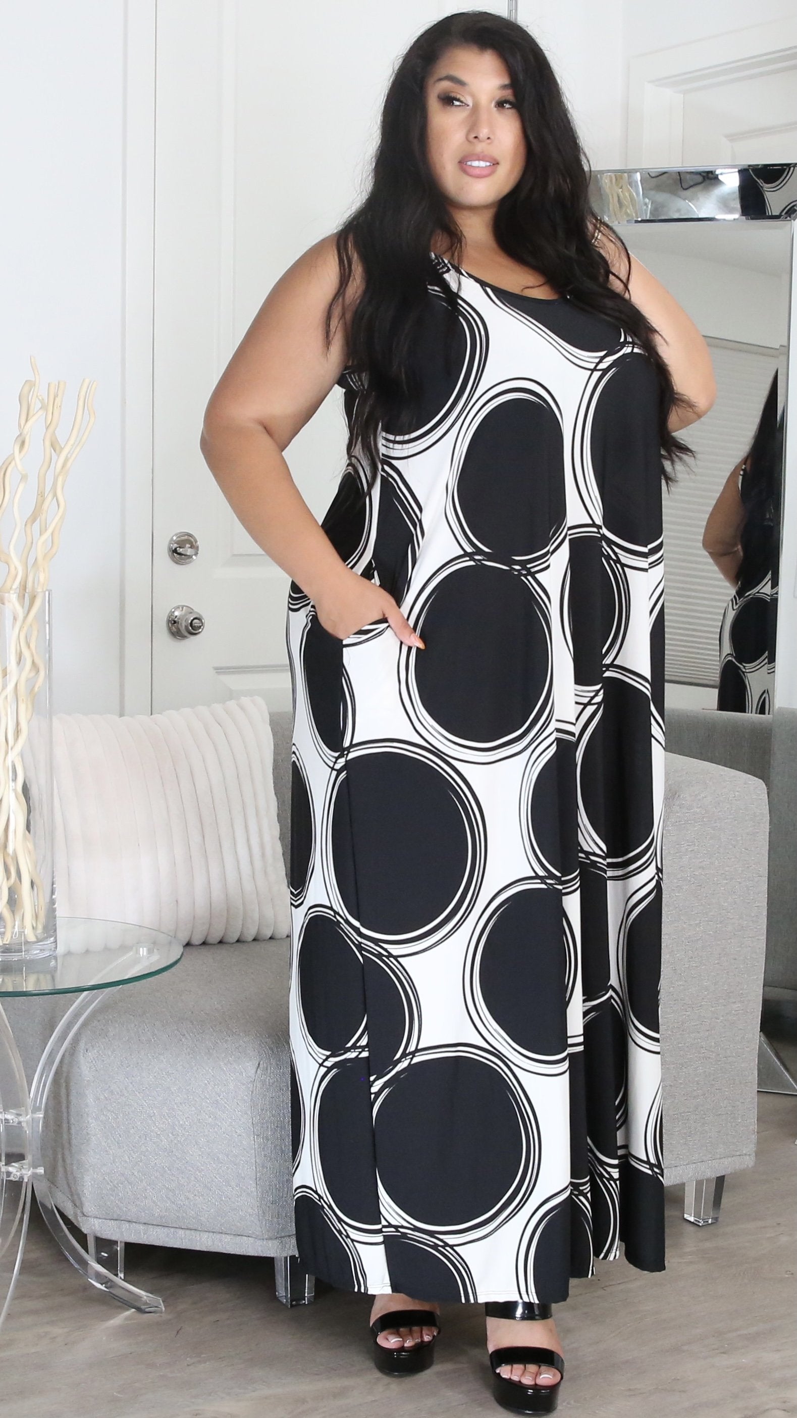 Mixed Maxi Dress W/Wrap (Black/Off White)-Maxi Dresses-Boughie-Boughie