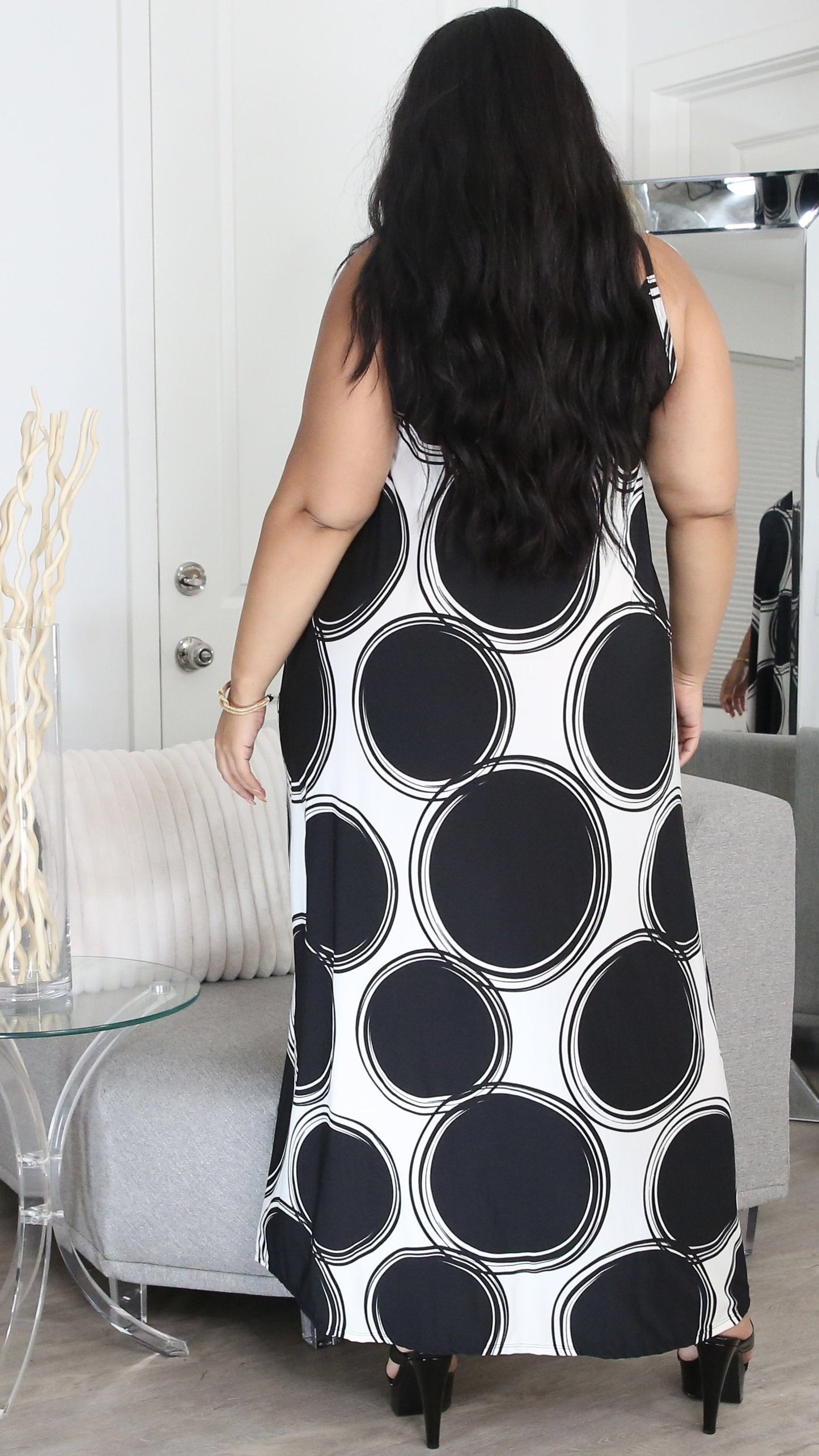 Mixed Maxi Dress W/Wrap (Black/Off White)-Maxi Dresses-Boughie-Boughie