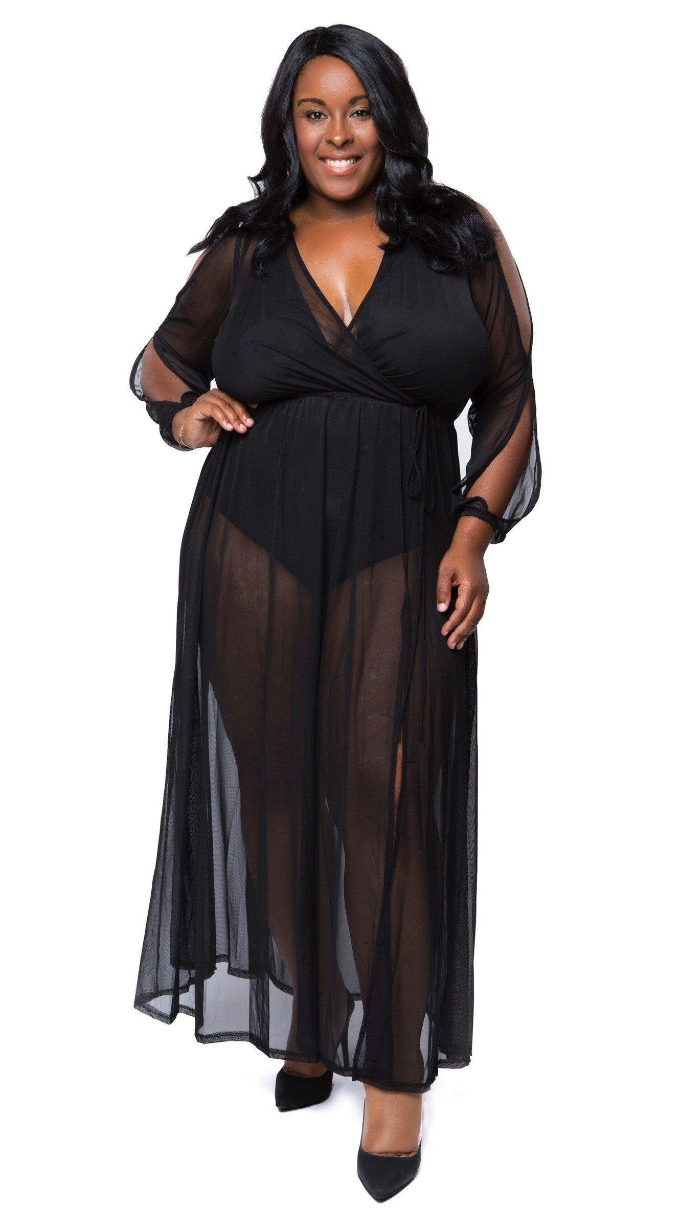 Nightingale Sheer Cover Up Dress (Black) - 1x Nightingale Sheer Cover Up Dress (Black) - 1x