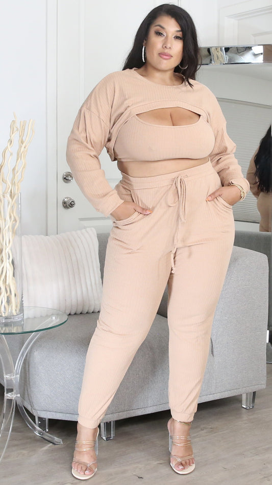 Not Shy 3Pcs Pant Set (Mocha)-Pant Sets-Boughie-Boughie