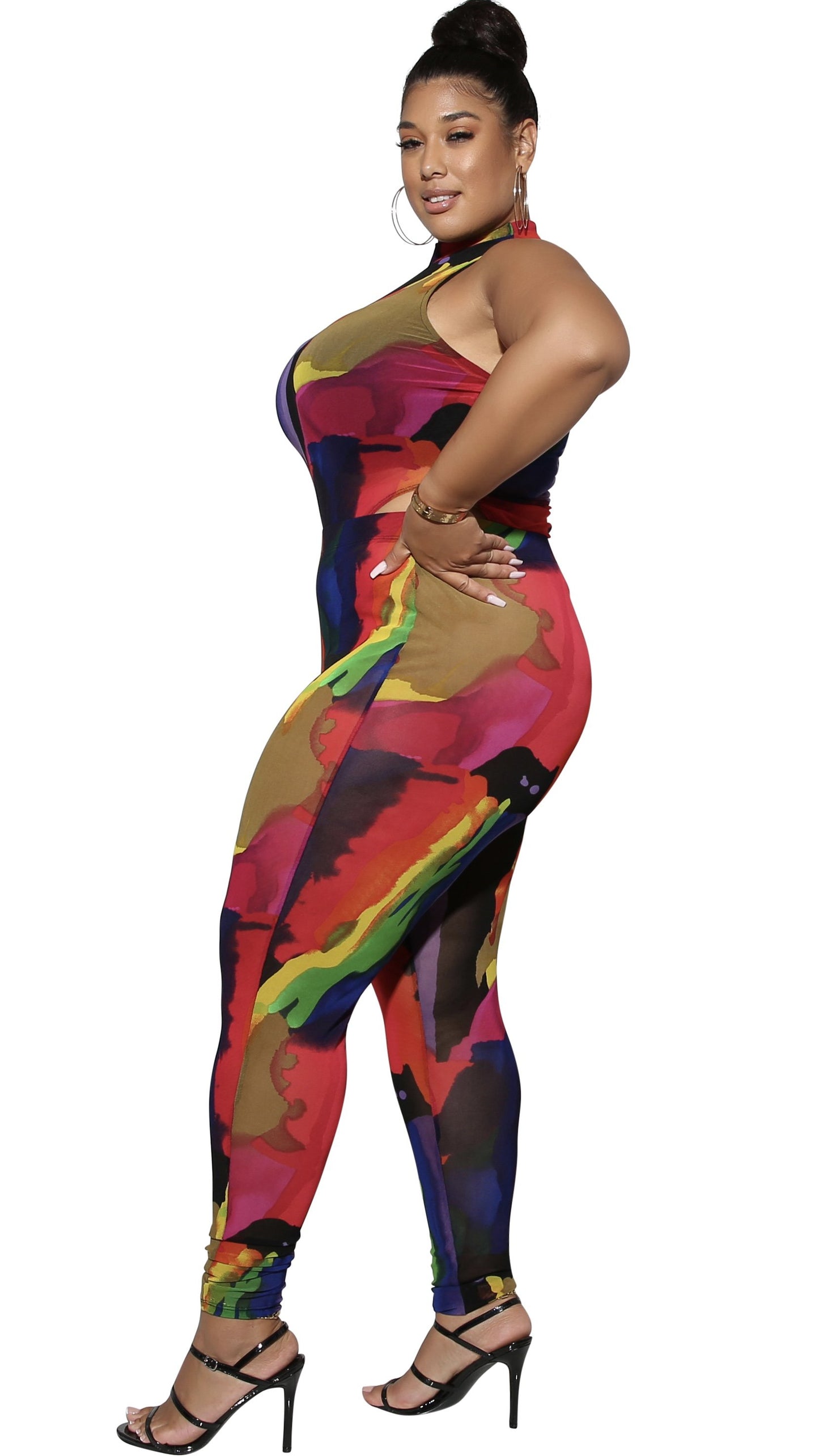 Painted Mesh 2Pcs Pant Set (Multi)-Pant Sets-Boughie-Boughie