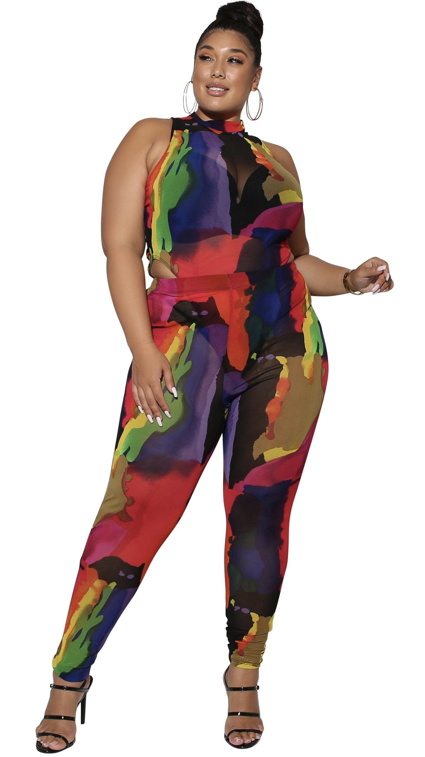 Painted Mesh 2Pcs Pant Set (Multi)-Pant Sets-Boughie-Boughie
