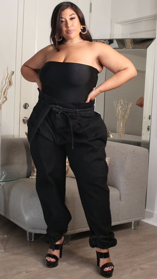 Paper Bag Denim Pants (Black)-Bottoms-Boughie-Boughie