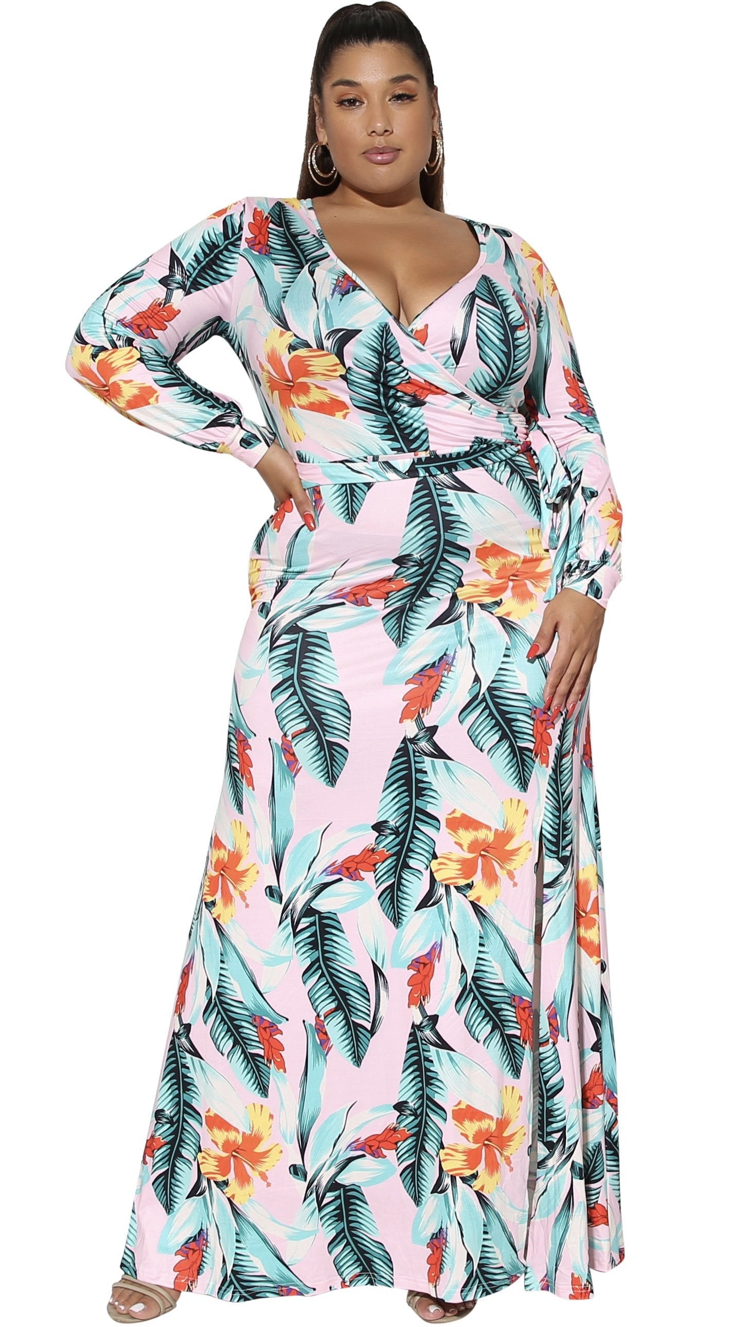 3x maxi dresses plus summer maxi dress Plus Size Smocked Tie Front Maxi Dress, Coral, 3X