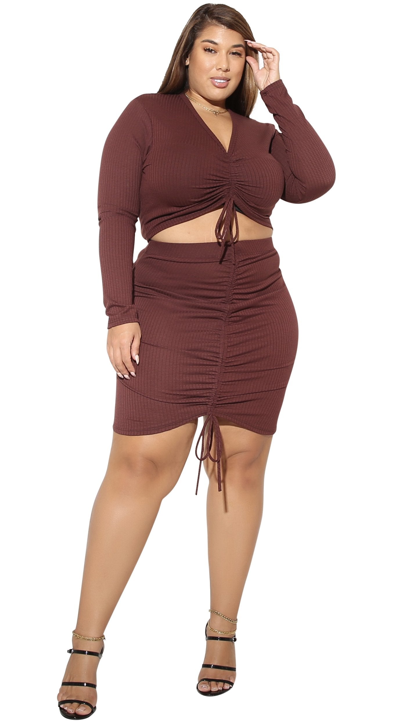 Rare Breed 2Pcs Skirt Set (Burgundy Brown)-Skirt Sets-Boughie-Boughie