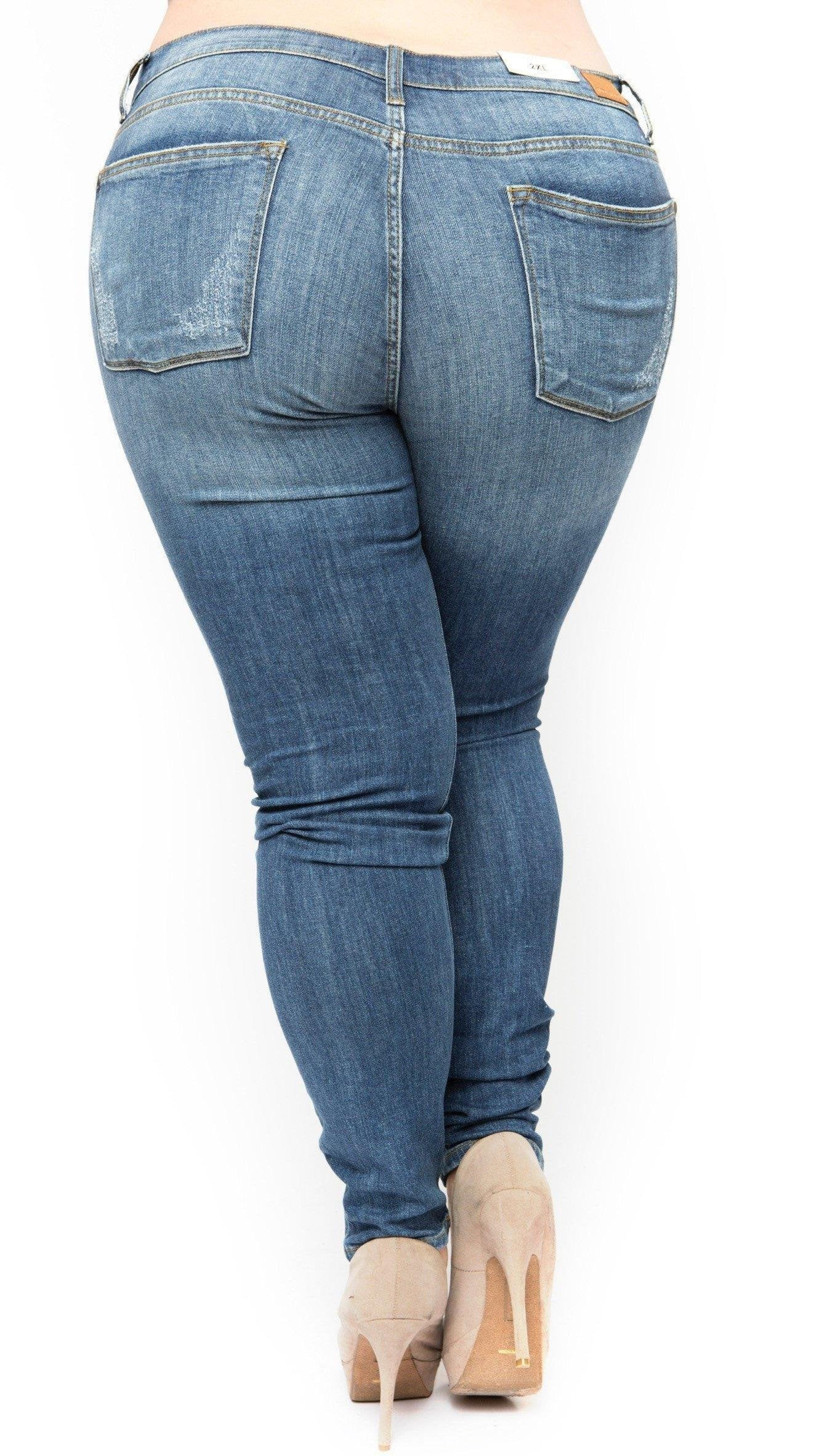 Ripped Right Denim Jeans (Medium Blue)-Denim-Boughie-Boughie