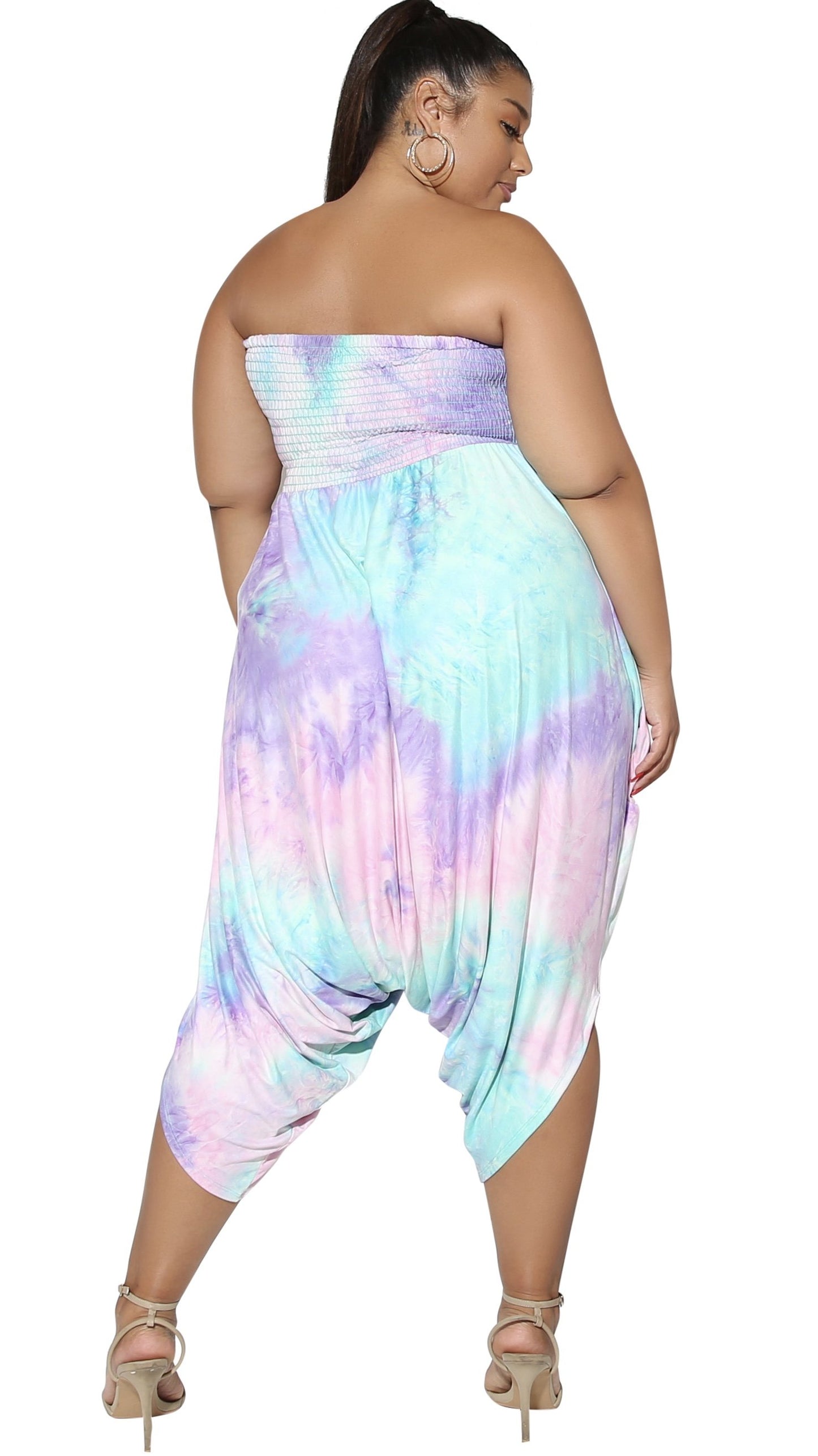 See Me Harem Romper (Pink/Purple/Aqua Tie Dye)-Rompers-Boughie-Boughie