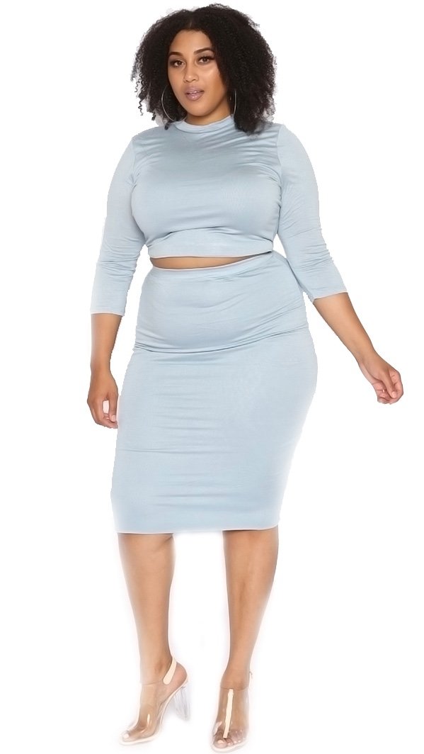 Shero 2Pcs Skirt Set (Baby Blue)-Skirt Sets-Boughie-Boughie