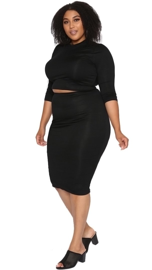 Shero 2Pcs Skirt Set (Black)-Skirt Sets-Boughie-Boughie