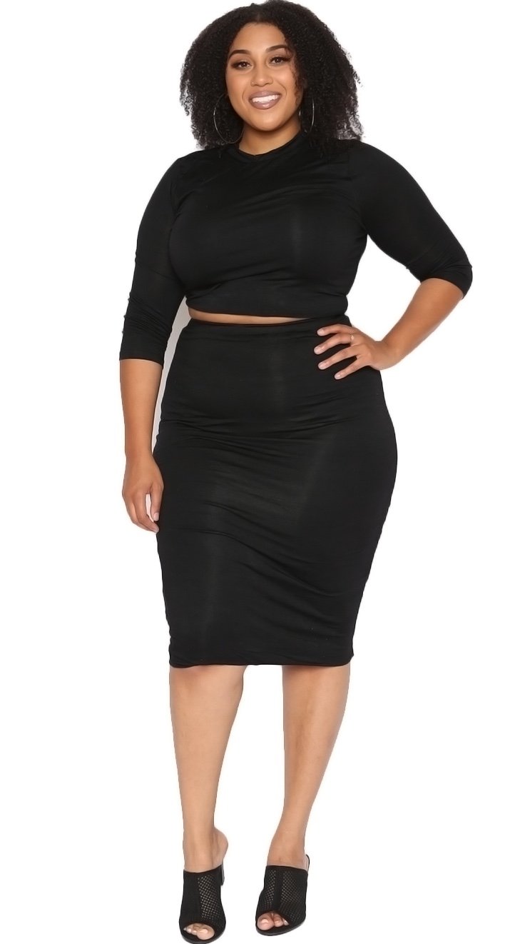 Shero 2Pcs Skirt Set (Black)-Skirt Sets-Boughie-Boughie