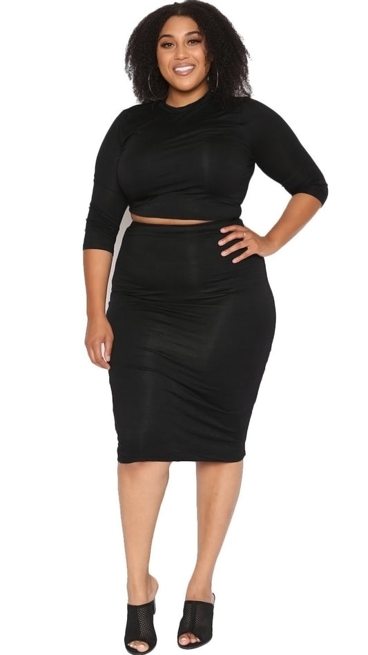 Shero 2Pcs Skirt Set (Black)-Skirt Sets-Boughie-Boughie