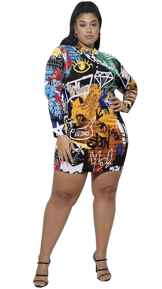Speaks For Itself Dress (Blk/Graffiti)-Dresses-Boughie-Boughie