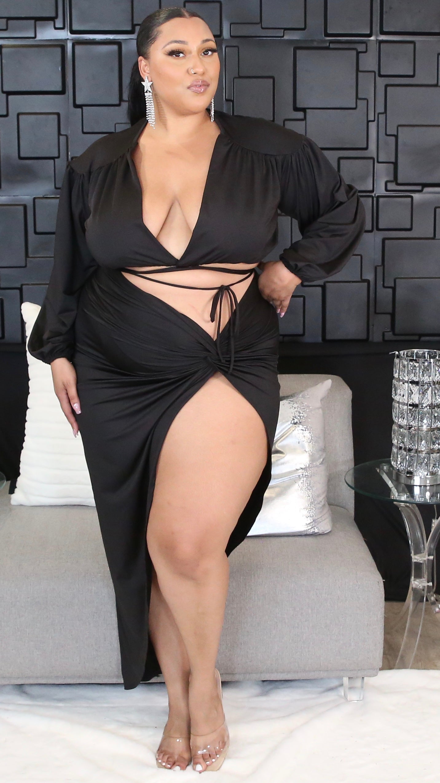 Style Side 2Pcs Skirt Set (Black)-Skirt Sets-Boughie-Boughie