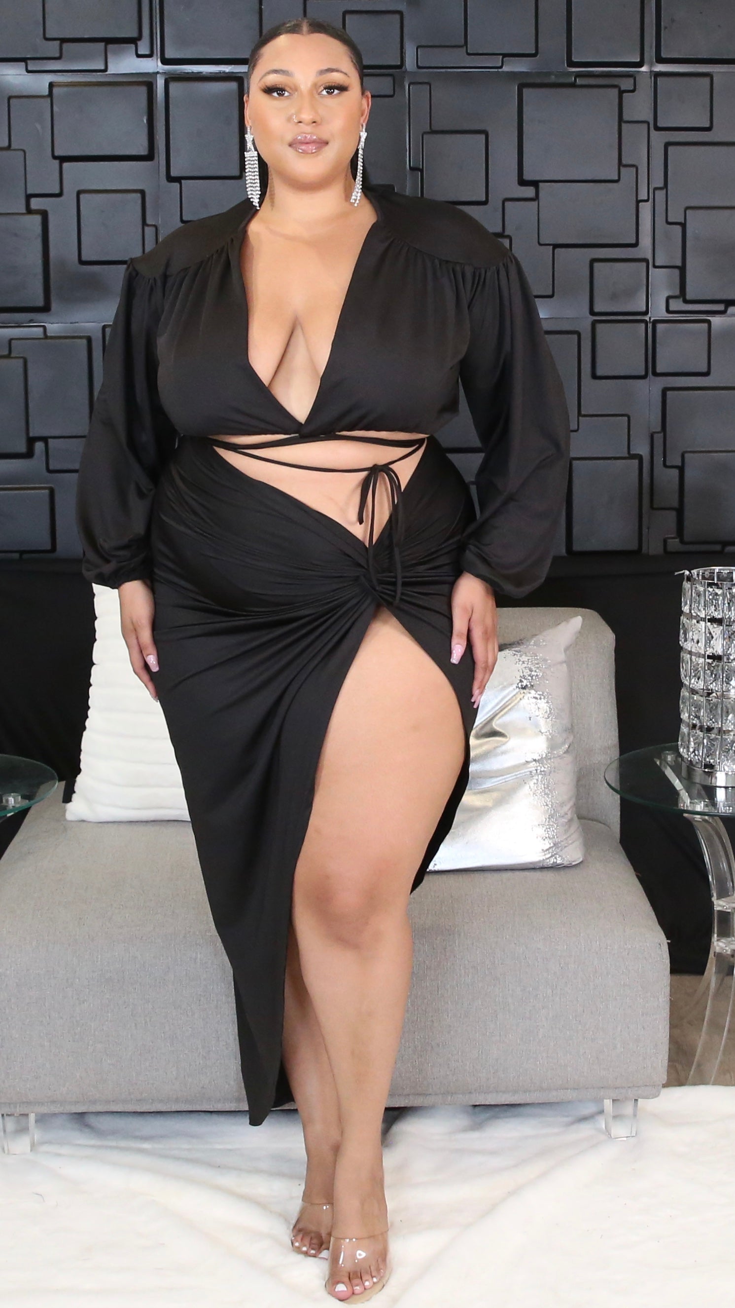 Style Side 2Pcs Skirt Set (Black)-Skirt Sets-Boughie-Boughie