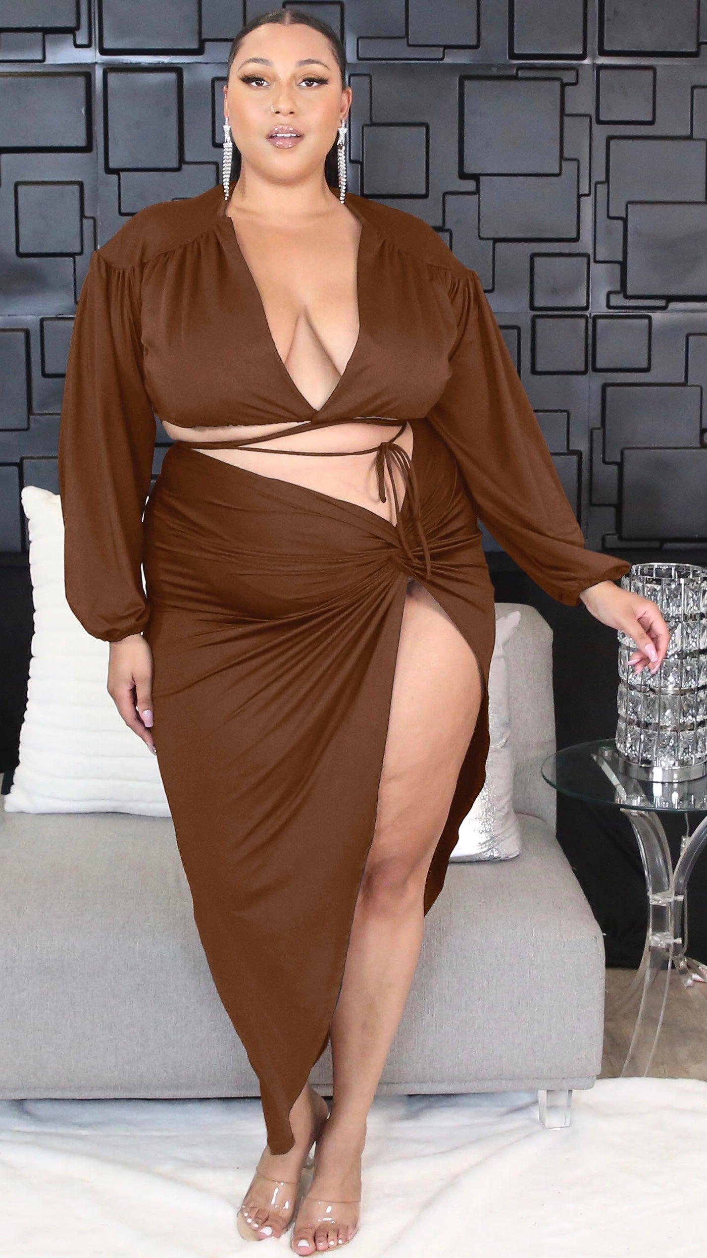 Style Side 2Pcs Skirt Set (Tobacco)-Skirt Sets-Boughie-Boughie
