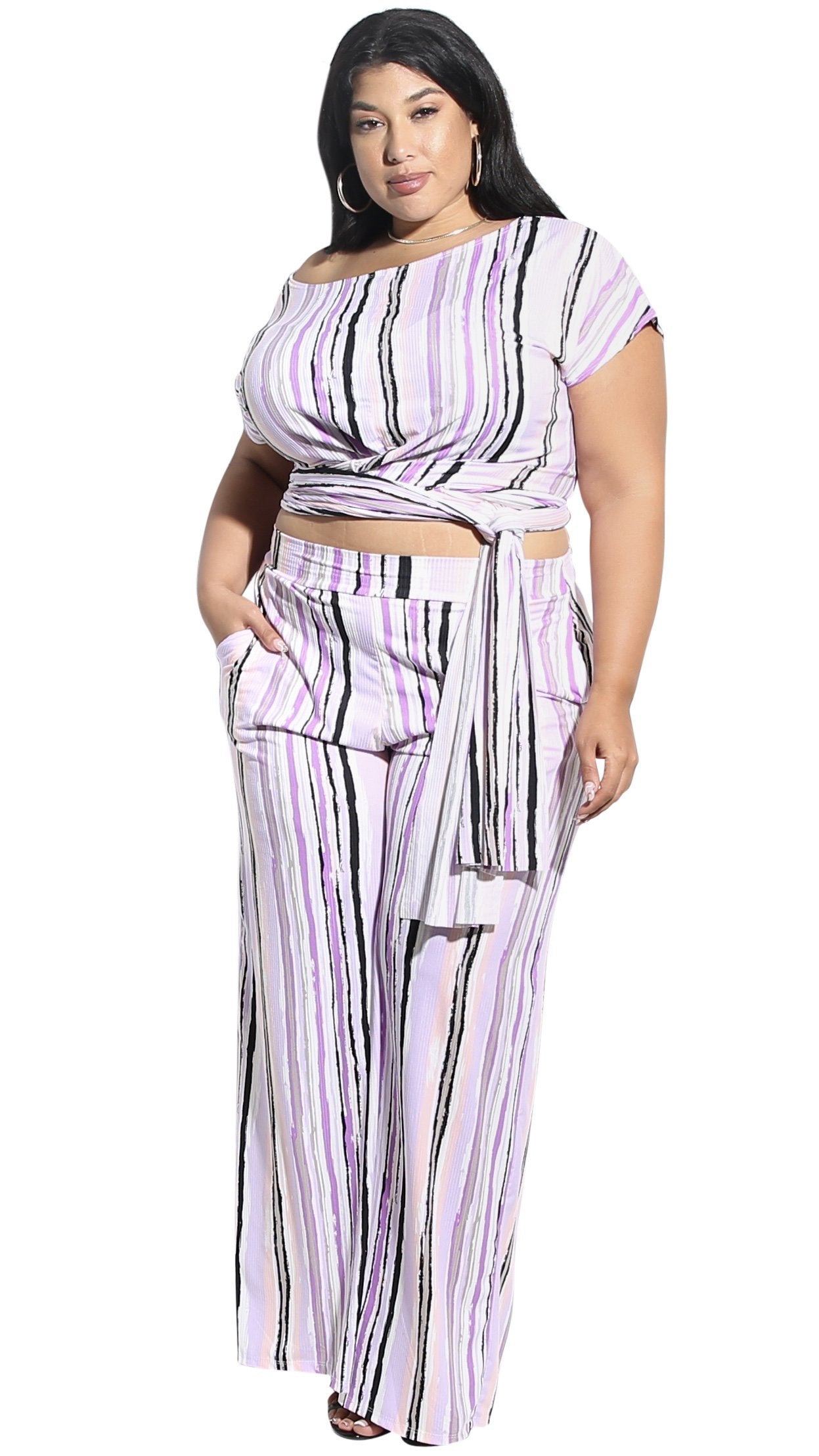 The Good Life 2Pcs Pant Set (Lavender Striped)-Pant Sets-Boughie-Boughie