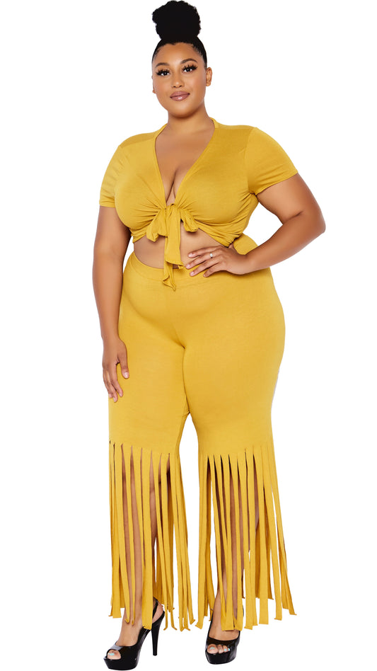 The Way It Is 2Pcs Pant Set (Mustard)-Pant Sets-Boughie-Boughie