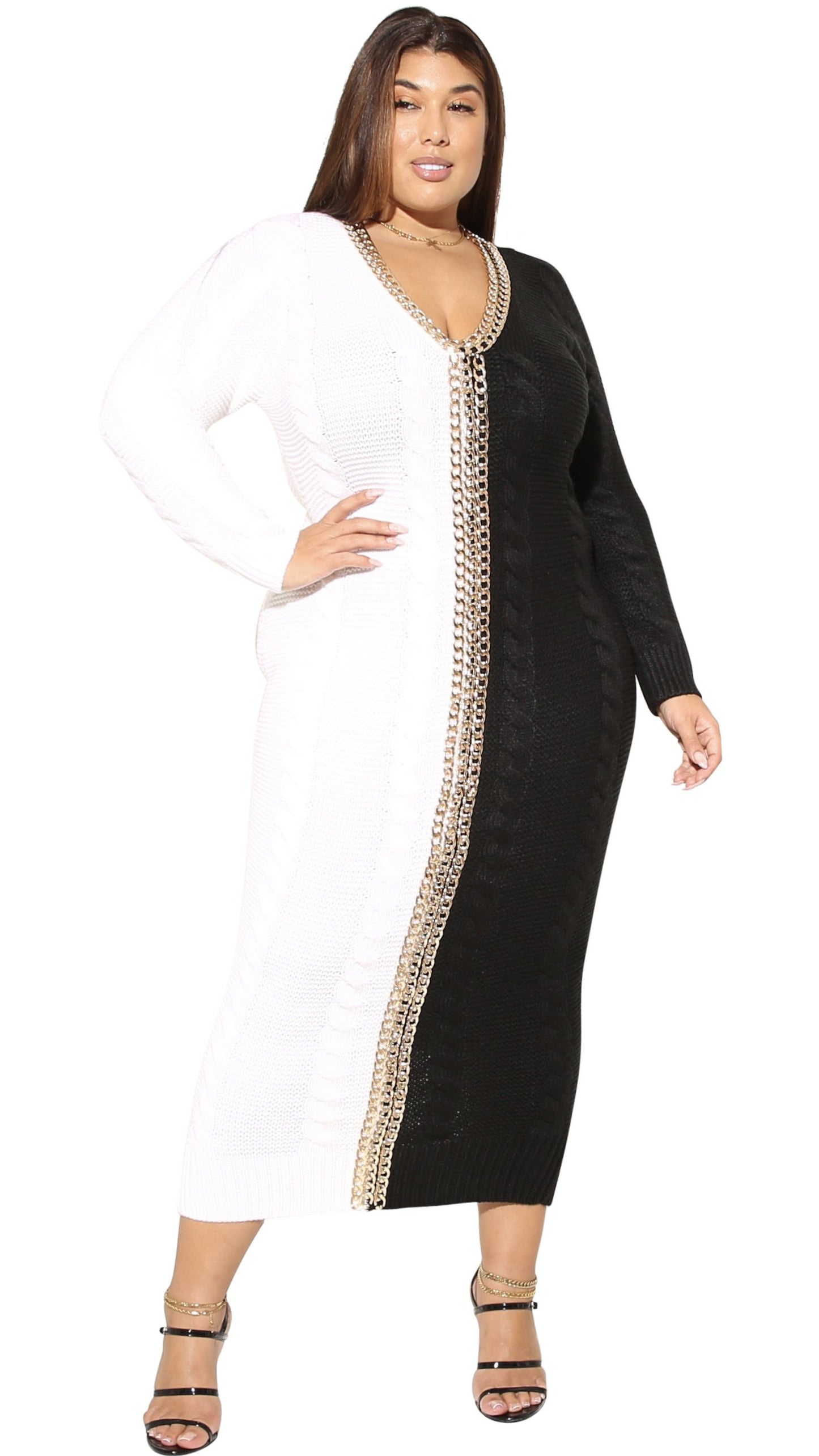 Timeless Maxi Sweater Dress (Black/White)-Maxi Dresses-Boughie-Boughie