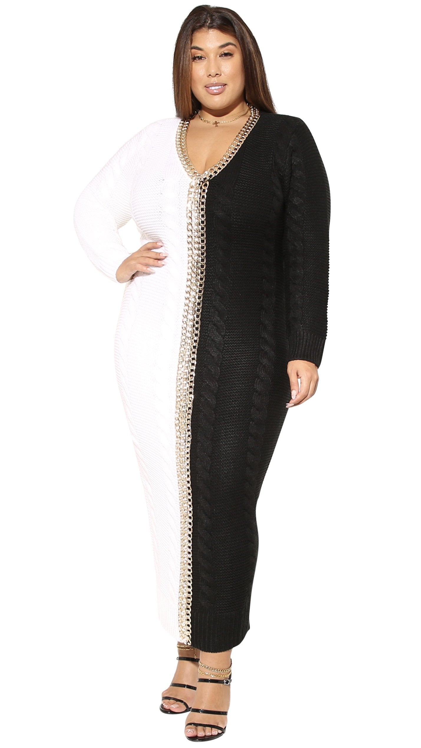 Timeless Maxi Sweater Dress (Black/White) - 1x Timeless Maxi Sweater Dress (Black/White) - 1x