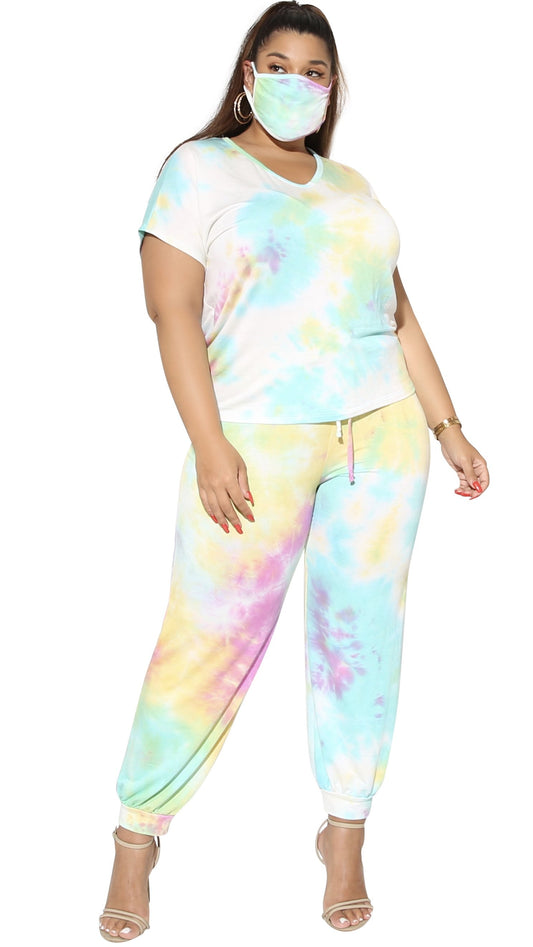 V Lounge 3Pcs Pant Set (Blue/Purple/Yellow Tie Dye)-Pant Sets-Boughie-Boughie