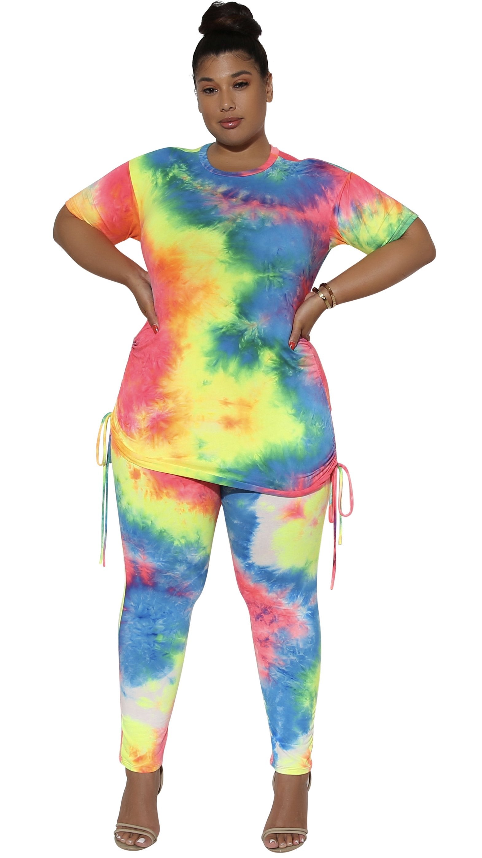 Vibrant Thang 2Pcs Pant Set (Blue/Pink/Yellow Tie Dye)-Pant Sets-Boughie-Boughie
