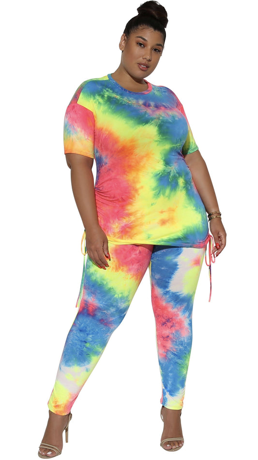 Vibrant Thang 2Pcs Pant Set (Blue/Pink/Yellow Tie Dye)-Pant Sets-Boughie-Boughie