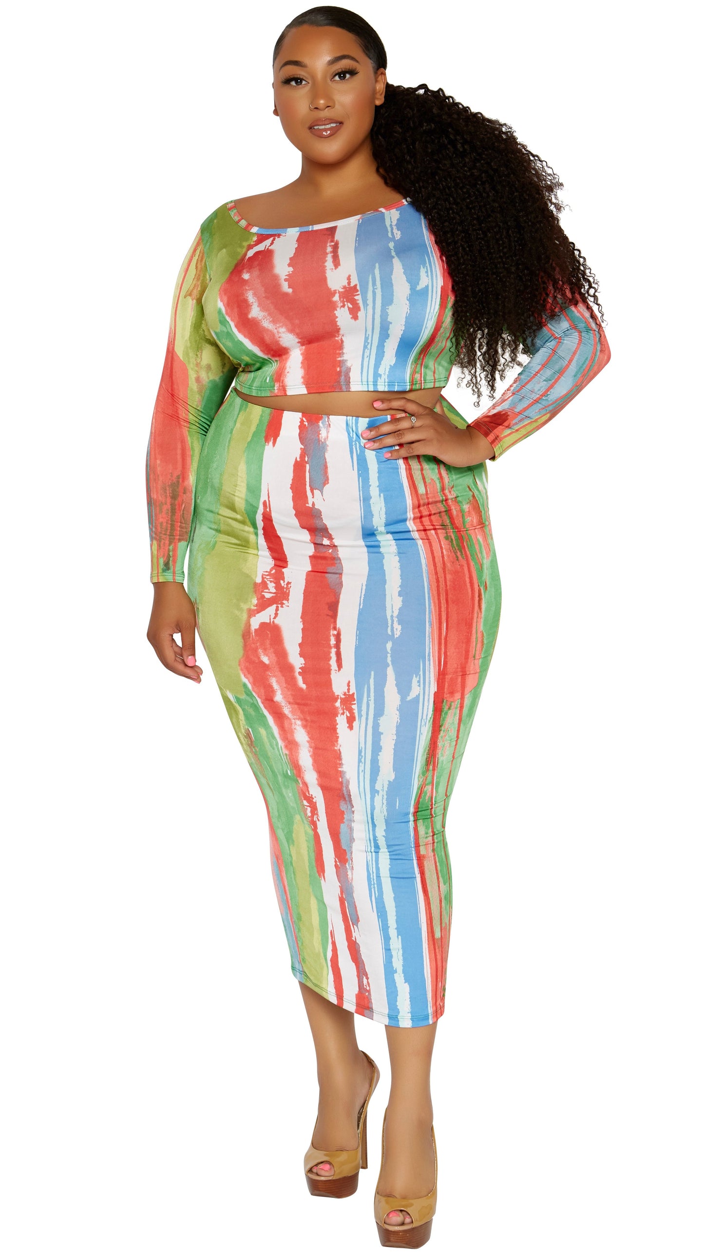 Whiplash 2Pcs Skirt Set (Multi)-Skirt Sets-Boughie-Boughie