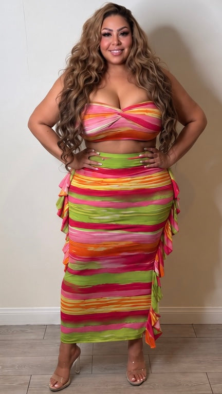 Stripe Me Down 2Pcs Skirt Set (Multi)
