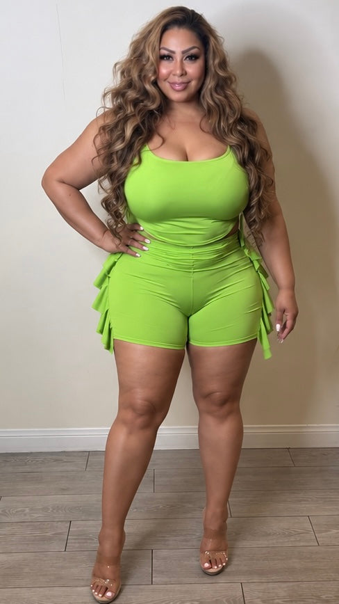 So Wavy 2Pcs Short Set (Lime Green)