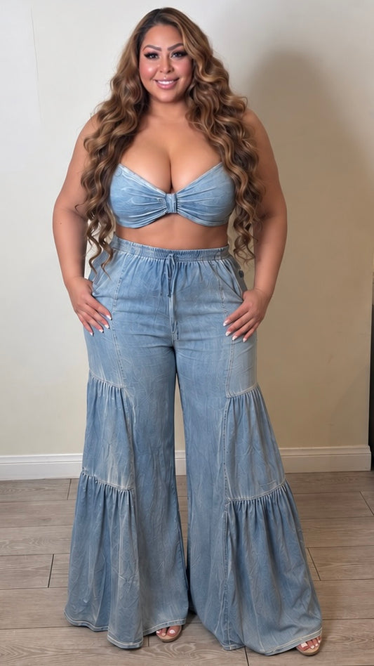 Let It Flow 2pcs Washed Denim Pant Set