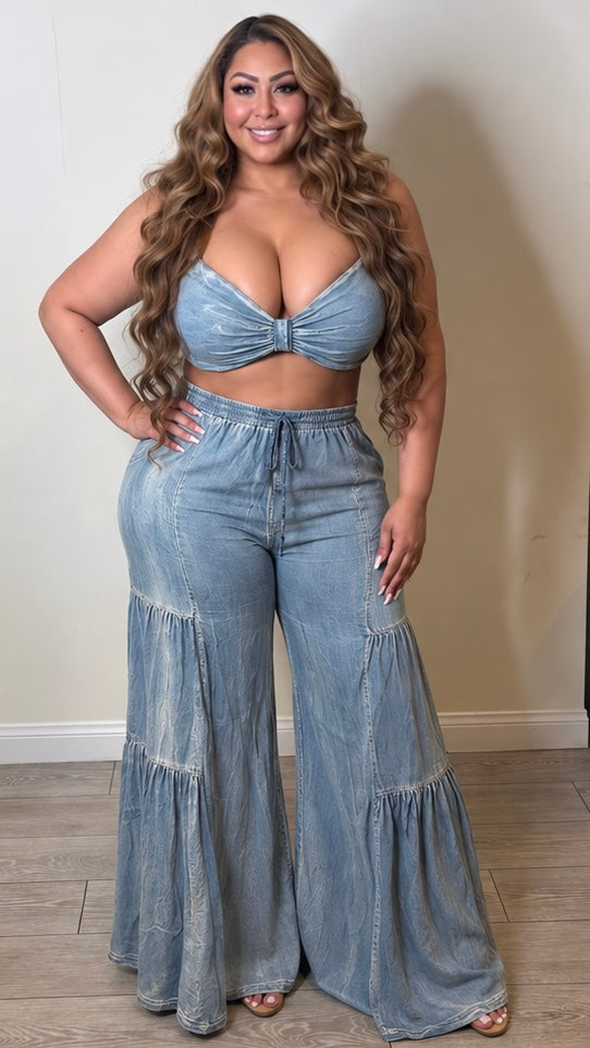 Let It Flow 2pcs Washed Denim Pant Set