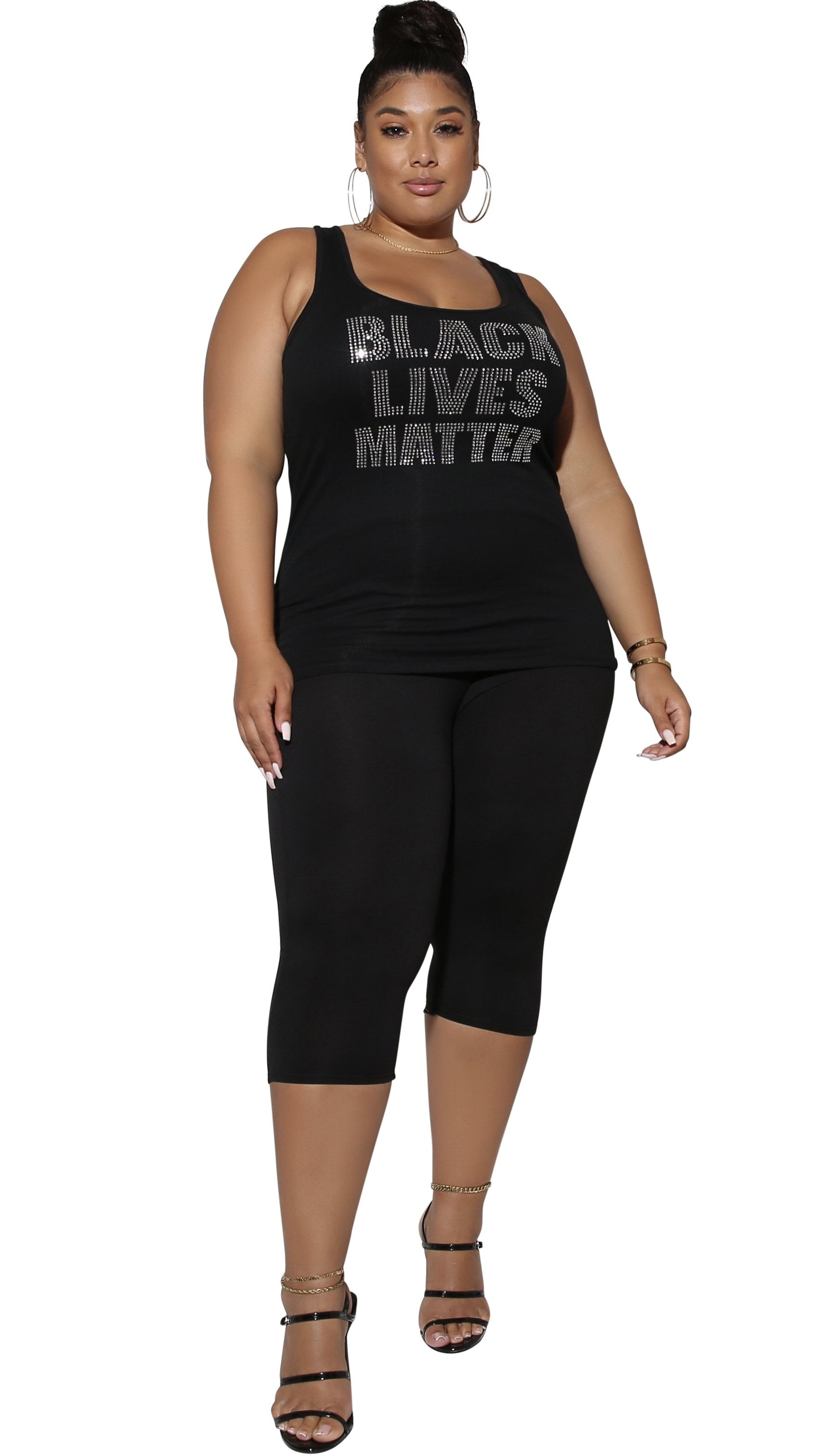Black Lives Matter Rhinestone Tank Top (Black)