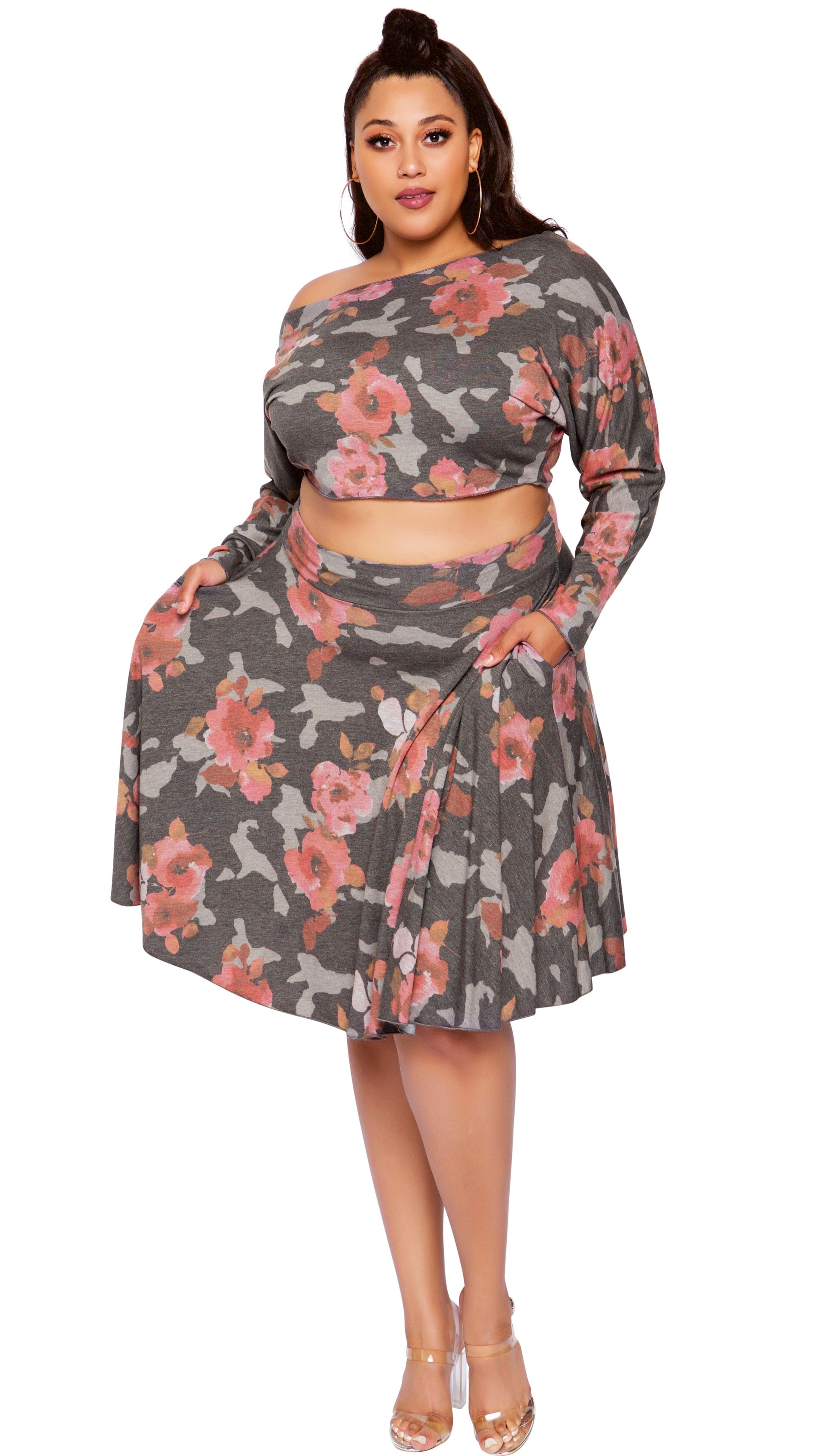 Bubblegum 2Pcs Skirt Set (Floral)-Skirt Sets-Boughie-Boughie