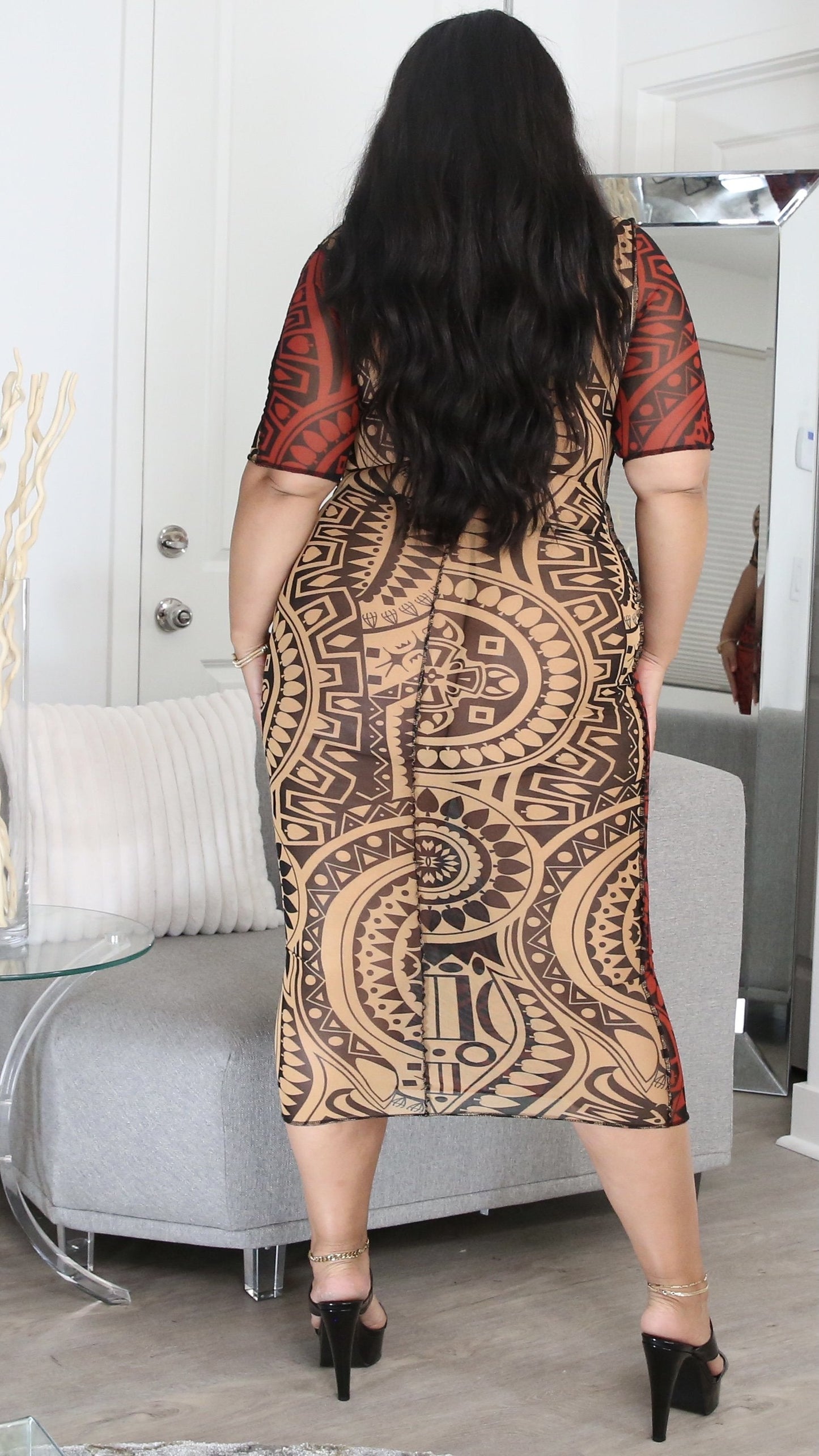 Check For Me Mesh Dress (Aztec Print)-Maxi Dresses-Boughie-Boughie