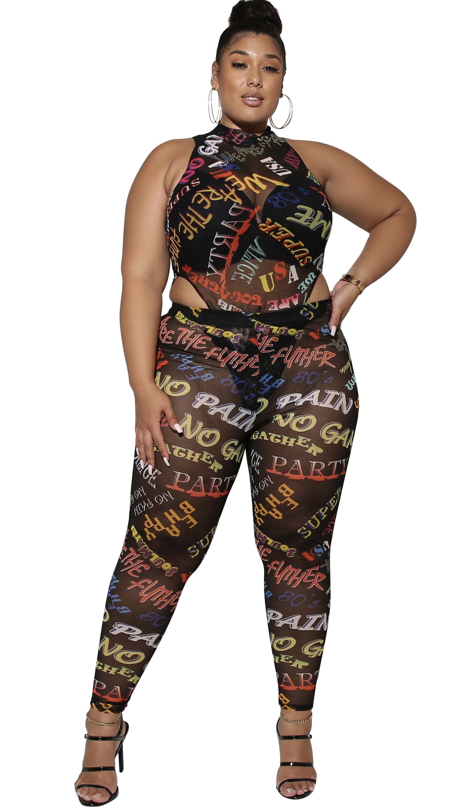 Choose Your Words Wisely Mesh 2Pcs Pant Set (Multi)-Pant Sets-Boughie-Boughie