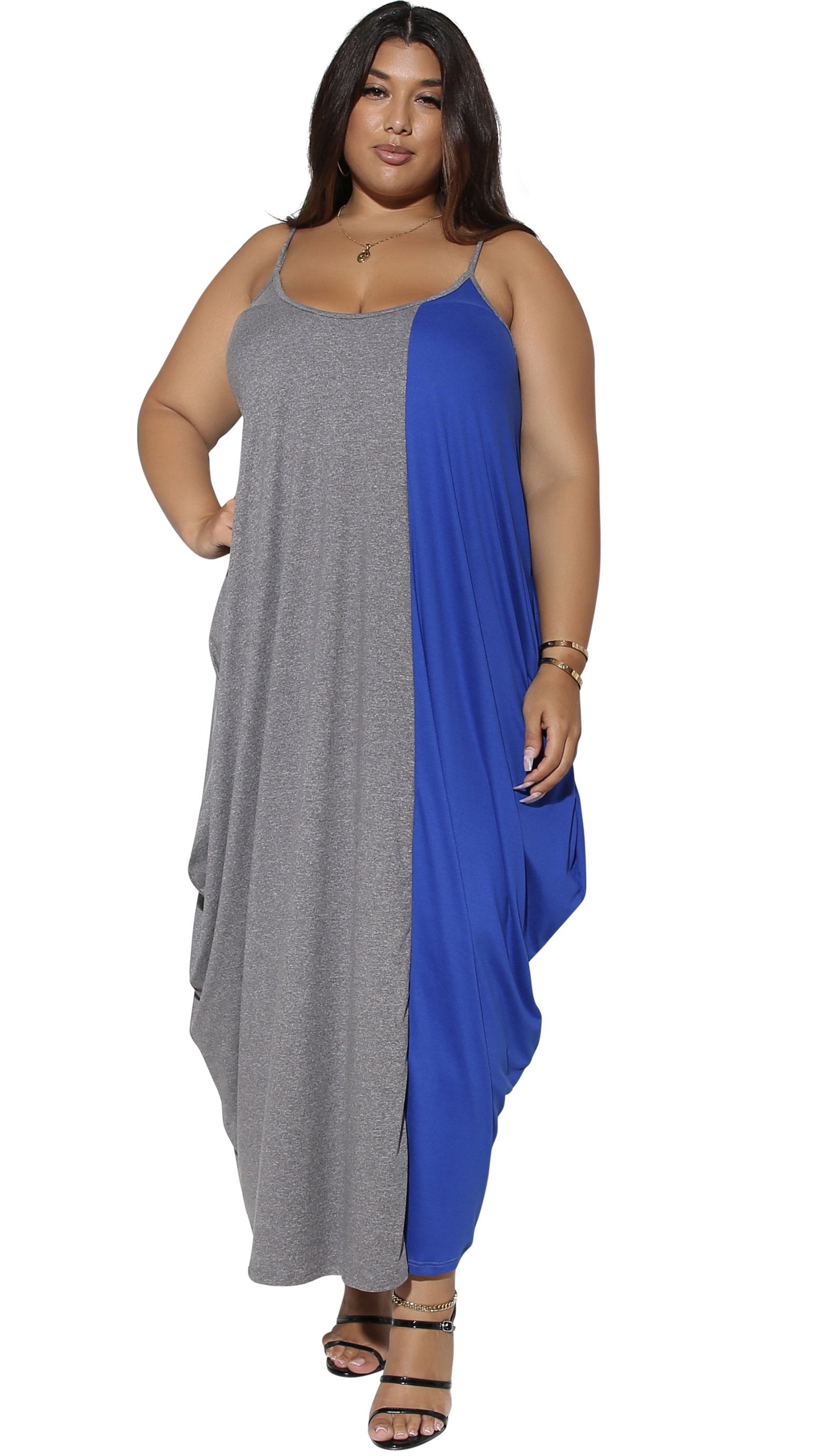 Fashion Fair Maxi Dress (Gray/Blue)-Maxi Dresses-Boughie-Boughie