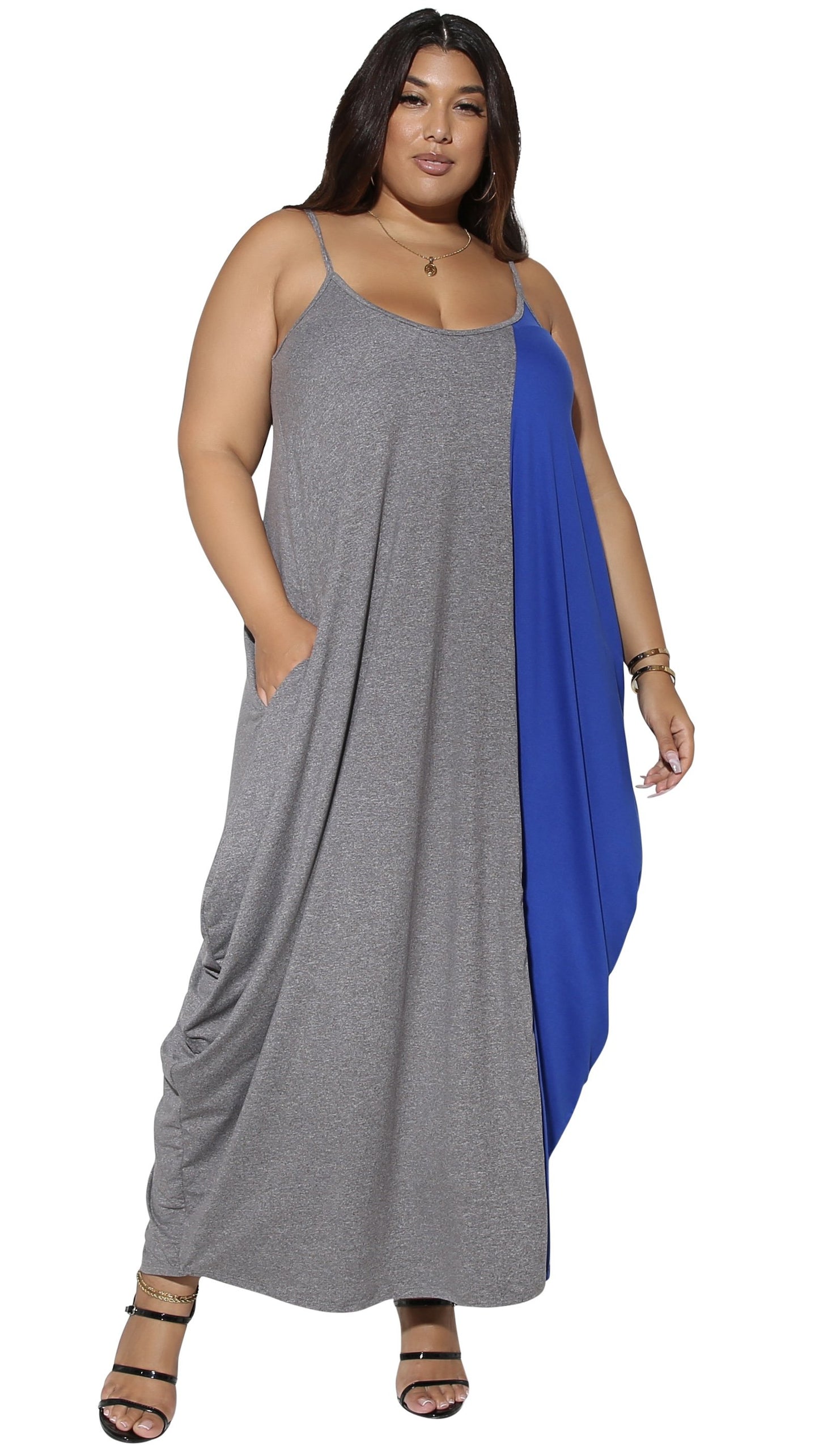 Fashion Fair Maxi Dress (Gray/Blue)-Maxi Dresses-Boughie-Boughie