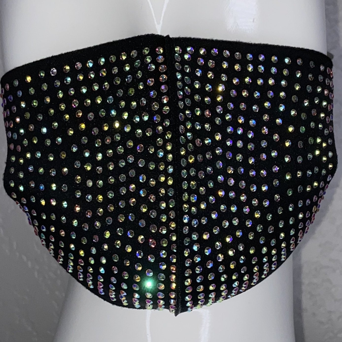 Fashion Mask (Black/Iridescent Rhinestones) In Stock-Boughie Curves-Boughie
