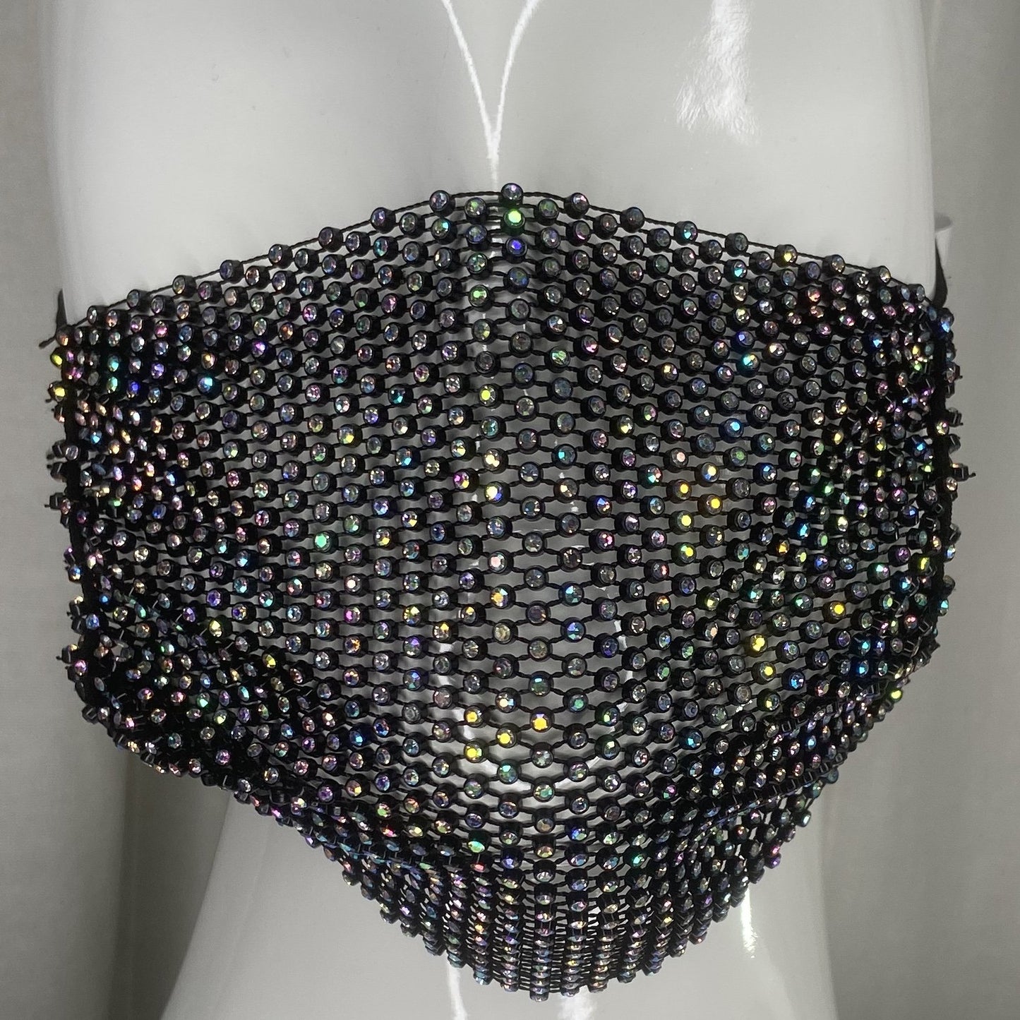 Fashion Mask (Mesh Black/Iridescent Rhinestones) In Stock-Boughie Curves-Boughie